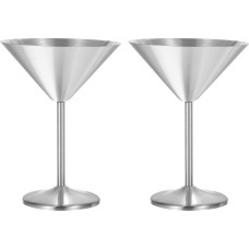 uxcell Martini Cocktail Glasses, Stainless Steel Unbreakable Martini Glasses, Red Wine Glass, Shatterproof Wedding Party Gift 2 Pack 6oz Silver