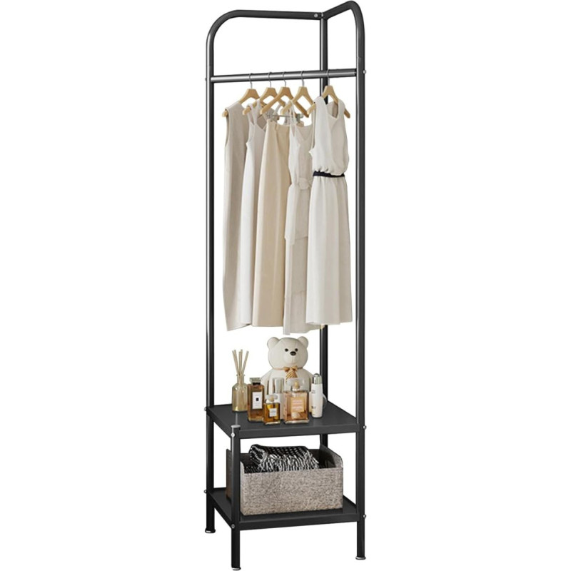 Drabužių stovas Metalinis kampinis drabužių stovas, 2 in 1 drabužių stovas, laisvai pastatomas drabužių stovas 42 x 42 x 190 cm, skirtas prieškambariui, svetainei, miegamajam