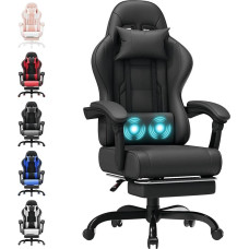 Gaming Office Chair with Footrest, Ergonomic Chair with 90-135° Adjustable Backrest, 150 kg Load Capacity, Black