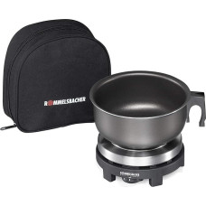 ROMMELSBACHER kelioninė kaitlentė RK 501/SU - pagaminta Vokietijoje, 80 mm skersmens ketaus kaitinimo plokštė, su aliumininiu puodu ir dėklu, tolygiai reguliuojama, perjungiama 115/230 V, idealiai tinka kelionėms, 500 W, nerūdijantis plienas/juoda spalva