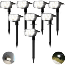 HIBOITEC Garden Lighting Solar Outdoor, 59 LED Solar Fairy Lights with 3 Brightness Modes, IP65 Waterproof Solar Lights for Outdoors, 6000K White Light Garden Lights for Yard, Paths, Pack of 8