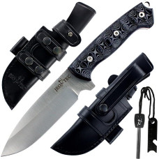 JEO-TEC Nº29 Bushcraft išgyvenimo peilis Diržo peilis Lauko peilis Plieninis peilis Mova Odinis dėklas + ugninis plienas Sukurtas ir rankų darbo Ispanijoje