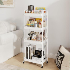 PUNCIA 4 Etagen Metall-Aufbewahrungswagen auf Rädern, Buchhandwerk, Tee, Kunst, Wagen für Zuhause, Badezimmer, Küche, Wäsche, einfache Montage, Rollwagen, mobiles Aufbewahrungsregal, Organizer