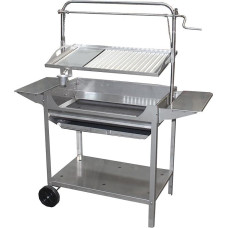 Imex EL ZORRO 71766 Stainless Steel Grill with Cooking Grate, Lift, Wheels and Trays, Grey, 124 x 50 x 140 cm
