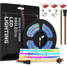 WS2814 RGBW IC FCOB COB LED juosta 5 m 896 LED/m Didelio tankio šviesos juosta DC24 V 12 mm RGB + WW (šiltai balta) Dimmable Dream Colour Light Strip IP30 nelaidi vandeniui interjero dekoravimo DIY projektai