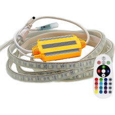 4 m RGB LED Strip, 220 V Dimmable Strip, 5050 Colour Changing Light Strip, 60 LEDs/m LED Strip, Waterproof Light Tube with Transformer and 24 Buttons IR Remote Control