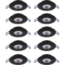 EGLO Cedrez LED įleidžiami prožektoriai, skersmuo 9 cm, lubų prožektoriai, ypač plokšti, lubų prožektoriai su jungikliu, plastikiniai, juodos, šiltos baltos, neutralios baltos, šaltos baltos spalvos, 10 vnt.