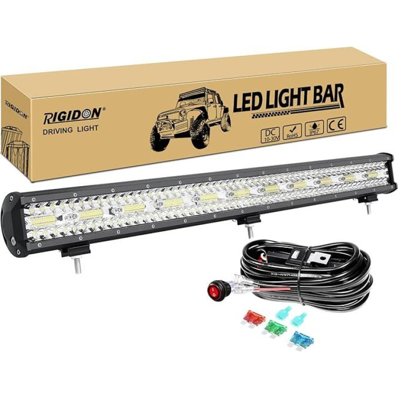 RIGIDON 8D 31 colių 79 cm 660 W lauko aliuminio LED šviesos juosta su 12 V laidų komplektu, vandeniui atsparus šiltos baltos spalvos bekelės apšvietimas, skirtas lengviesiems automobiliams, keturračiams, sunkvežimiams, vilkikams 4 x 4, LED rūko žibintai