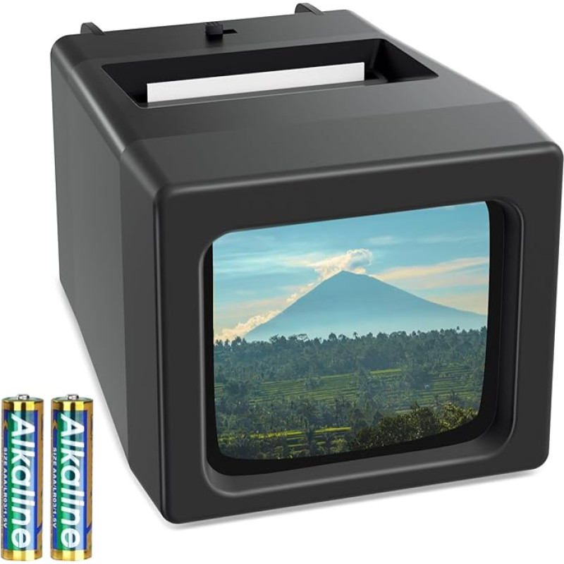 35 mm skaidrių peržiūros įrenginys senoms skaidrėms, skaidrių peržiūros įrenginys, 2x didinantis LED apšviečiamas 35 mm skaidrių projektorius, maitinamas AA baterija (2 AA baterijos)