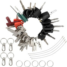 42 Piece Excavator Key Set Universal Takeuchi Key Construction Machinery with Key Ring and Wire Rope Key Rings Stapler Key Blank for Tractors Small Excavator Forklift Wheel Loader