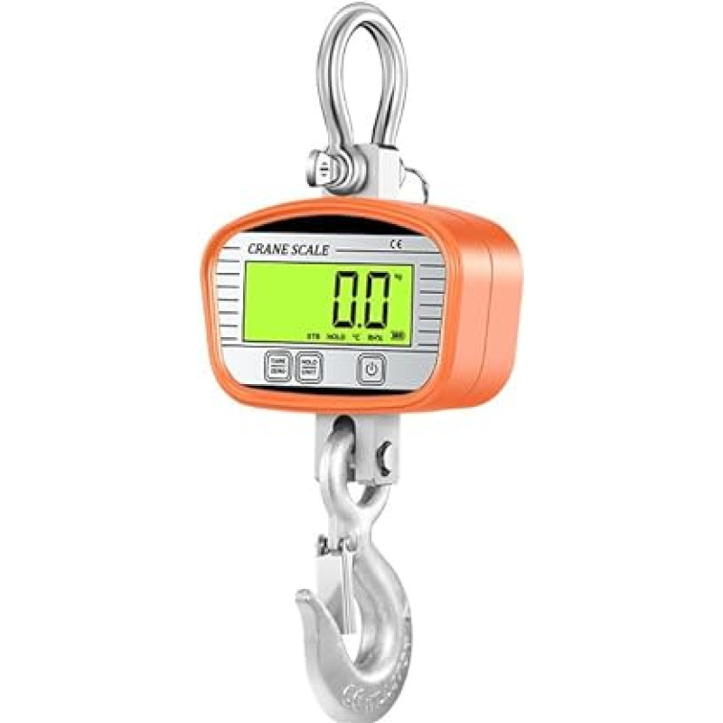 Didelis svoris 1000kg/2200lbs su fergbedienung, elektroninis kranas su įjungimo įtaisu, skaitmeninis svoris su svarbiu jutikliu ir LCD ekranu (oranžinis, 1000 kg)