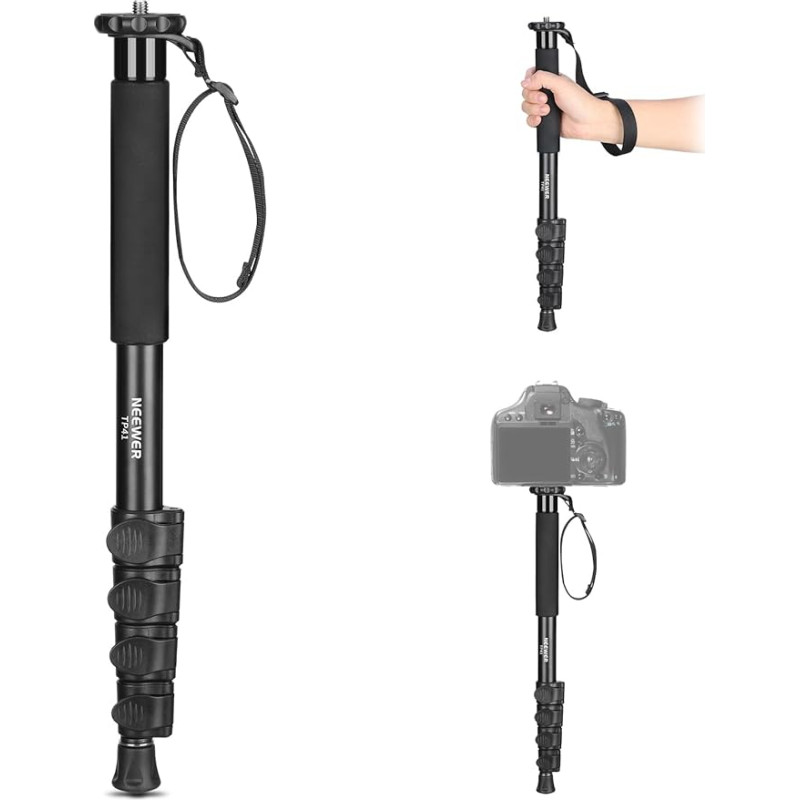 NEEWER 155 cm monopodas, fotoaparato monopodas, nešiojamas kelioninis vaizdo monopodas iš aliuminio su 1/4 colio 3/8 colio varžto adapteriu, skirtas DSLR fotoaparatui, vaizdo kamerai, profesionaliems fotoaparatų priedams, maksimali apkrova 8 kg,