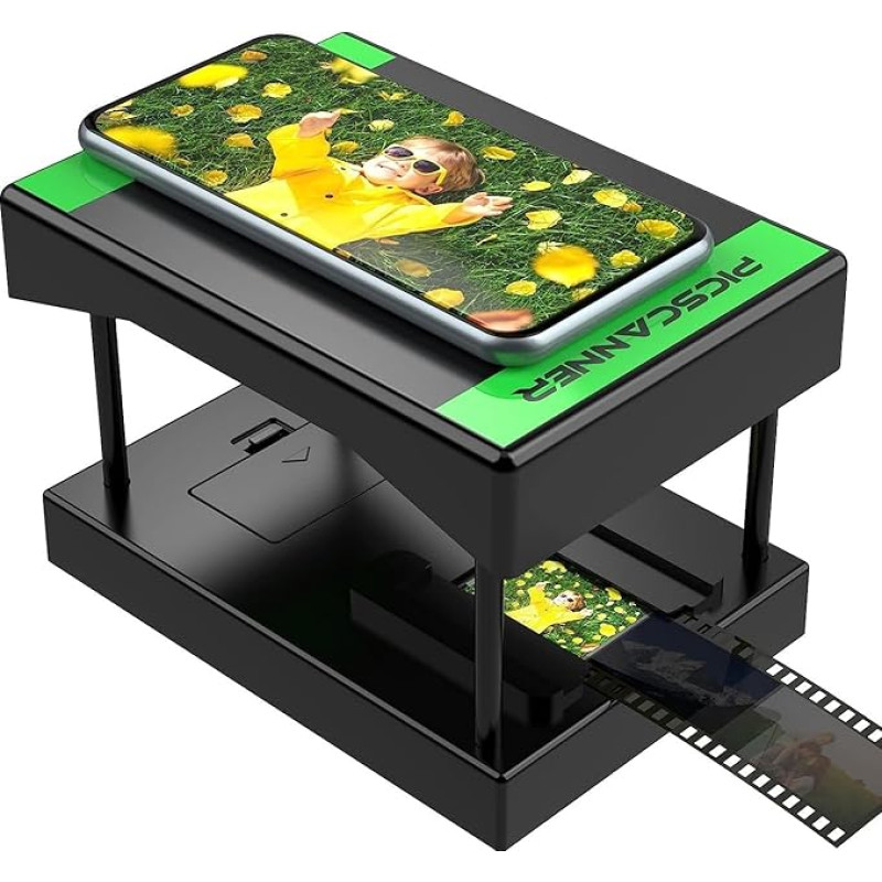 Mobilusis 35 mm juostų skaitytuvas, teigiamų ir neigiamų skaidrių skaitytuvas, skaidres ir negatyvus skaitmeninkite namuose naudodami savo išmanųjį telefoną, skaitmeninkite skaidres patys