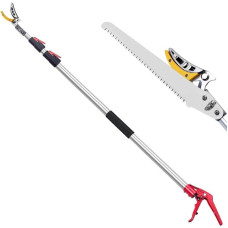 FLORA GUARD 1,4-3,05 m teleskopinės šakų genėjimo žirklės šviežioms šakoms ir šakoms, teleskopinis genėjimo pjūklas, genėjimo pjūklas su SK5 3D dantukais, darbui toli esančiose vietose, vaisių skynimo žirklės sodui ir lauke, sidabrinės spalvos