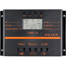 Saulės įkrovimo valdiklis 80A PWM 12V 24V 1920W saulės įkroviklis su 5V USB išvestimi Multip Apsauga nuo kritimo Patvarus ABS korpusas Patobulintas radiatorius