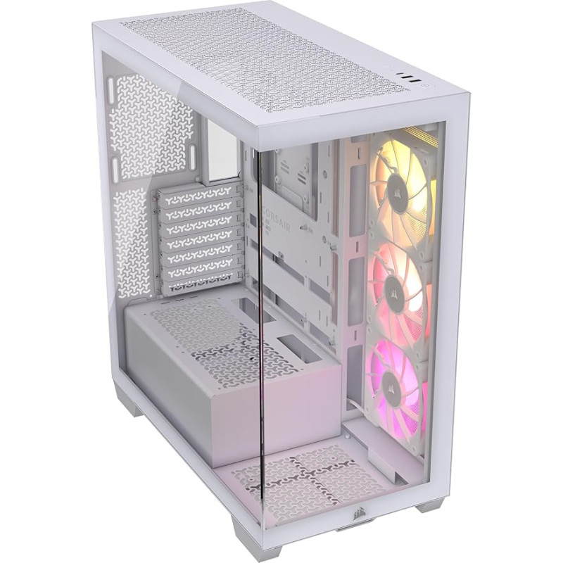 CORSAIR iCUE LINK 3500X RGB Mid-Tower ATX kompiuterio korpusas - grūdintas panoraminis stiklas - suderinama su atvirkštinio jungimo pagrindine plokšte - 3x CORSAIR iCUE LINK RX120 RGB ventiliatoriai - baltos spalvos