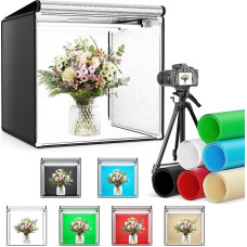Photo Box, 60 cm 5600 K Stand Photography Light Box, 0-100% Adjustable Brightness Light Box, Equipped with 6 Colourful Background Panels and 126 LED Beads, Photo Studio Set for Product Photography