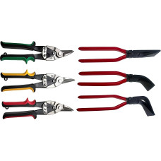 Sulankstomų replių rinkinys / sulankstomų replių rinkinys + lakštinio metalo žirklių rinkinys (kairysis, dešinysis, tiesus pjovimas), skirtas pjauti ir lankstyti lakštinį metalą - lenkimo replės tiesios 0° kampu 90° 45° stogdengiams / santechnikams, 6 vnt