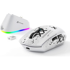 MAMBASNAKE x Attack Shark G3PRO Gaming Mouse with Magnetic Charging Station, BT/2.4G Wireless/Cable, PixArt PAW3311 Sensor, 59g Lightweight, 25000 DPI Lightspeed Gamer Office Mice for PC/Mac White with Tape