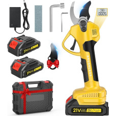 35 mm akumuliatorinės genėjimo žirklės su LCD ekranu ir SK7 ašmenimis, 1000 W bešepetėlinis variklis, akumuliatorinės žirklės su 2000 mAh x 2 įkraunamomis baterijomis, skirtos sodo medžių šakų žirklėms