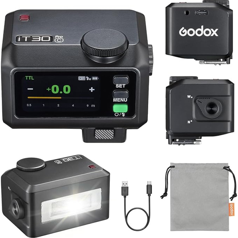 GODOX iT30Pro-C fotoaparato blykstė, TTL automatinės ekspozicijos 2,4 GHz sistema 1/8000 s didelės spartos sinchronizacijos maža blykstė su spalvotu jutikliniu ekranu, suderinama su 