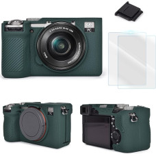 Camera Accessories Kit Compatible with Sony Alpha 7C II Textured Surface Silicone Protective Case LCD Screen Protector 2 Packs + 1 Hot Shoe Cover