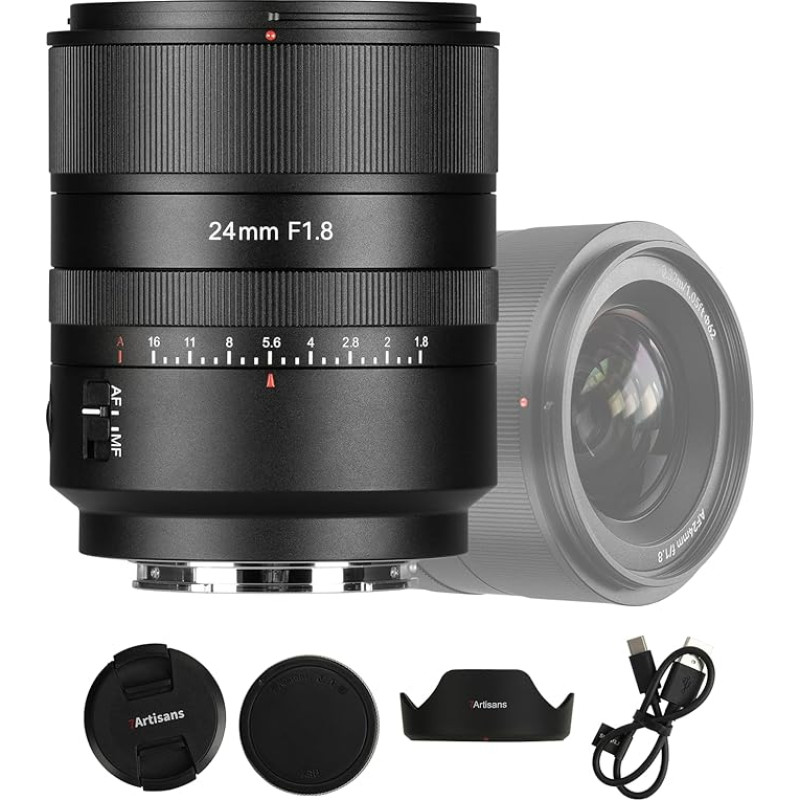 7artisans AF 24 mm F1.8 automatinio fokusavimo objektyvas, skirtas Nikon Z pilno formato plačiakampiams fotoobjektyvams, didelės diafragmos fotoaparato objektyvas, suderinamas su Nikon Z laikikliu Z5, Z6, Z7, Z50, Z6 II, Z7 II, juodas