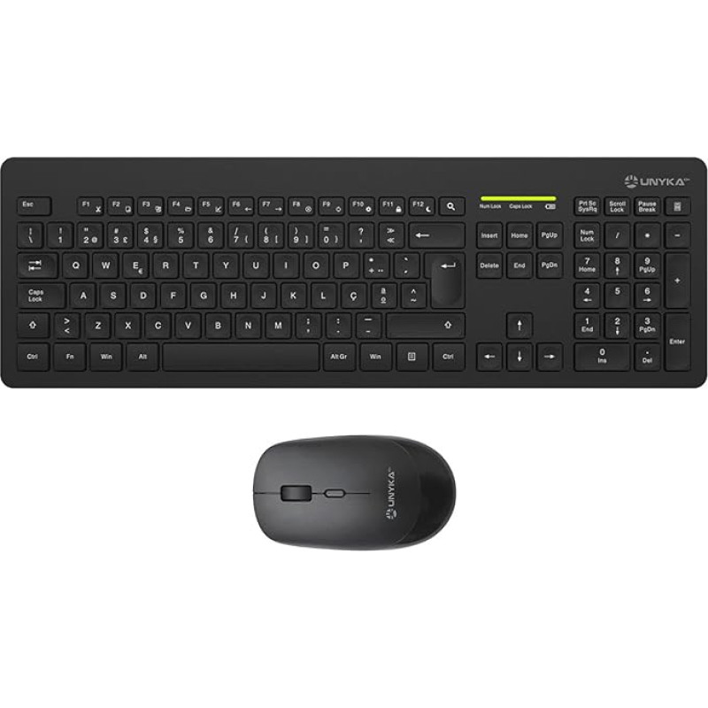 UNYKAch MK212 Pro Slim Wireless Keyboard and Mouse Set 105 Keys Membrane Portuguese USB Wireless 2.4GHz 1600DPI Quiet Ergonomic Windows Mac Android Linux