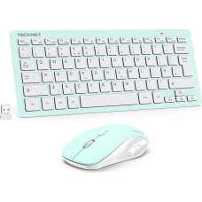 TECKNET belaidės klaviatūros ir pelės rinkinys, vokiškas QWERTZ išdėstymas, 2,4 GHz belaidė mini klaviatūros pelė, 15 m atstumas, belaidė tyli belaidė klaviatūra su pele, skirta kompiuteriui, nešiojamajam kompiuteriui, išmaniajam televizoriui, žalios spal