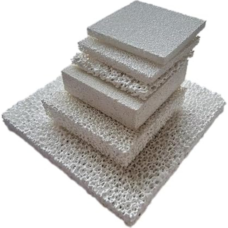 Ilgaamžis aliuminio oksido putų keramikos filtras - 1 vnt., 8-60 PPI, 80-90 % akytumas, skirtas metalurgijos ir chemijos pramonei (505 mm x 505 mm x 50 mm)