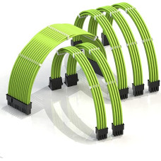 LINKUP - 30 cm PSU Cable Extension Coated GPU Custom PC Power Supply With Comb Kit - Compatible With Rtx3090┃1 X 24 P (20+4)┃2 X 8 P (4+4) CPU┃3 X 8 P (6+2) GPU Set┃300 MM - Green