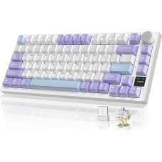 AJAZZ AK820PRO belaidė mechaninė klaviatūra, 2,4 GHz/BT5.0/USB-C, 75 % išdėstymas, 81 klavišas su spalvotu TFT ekranu ir CNC mygtuku, RGB apšvietimas, 