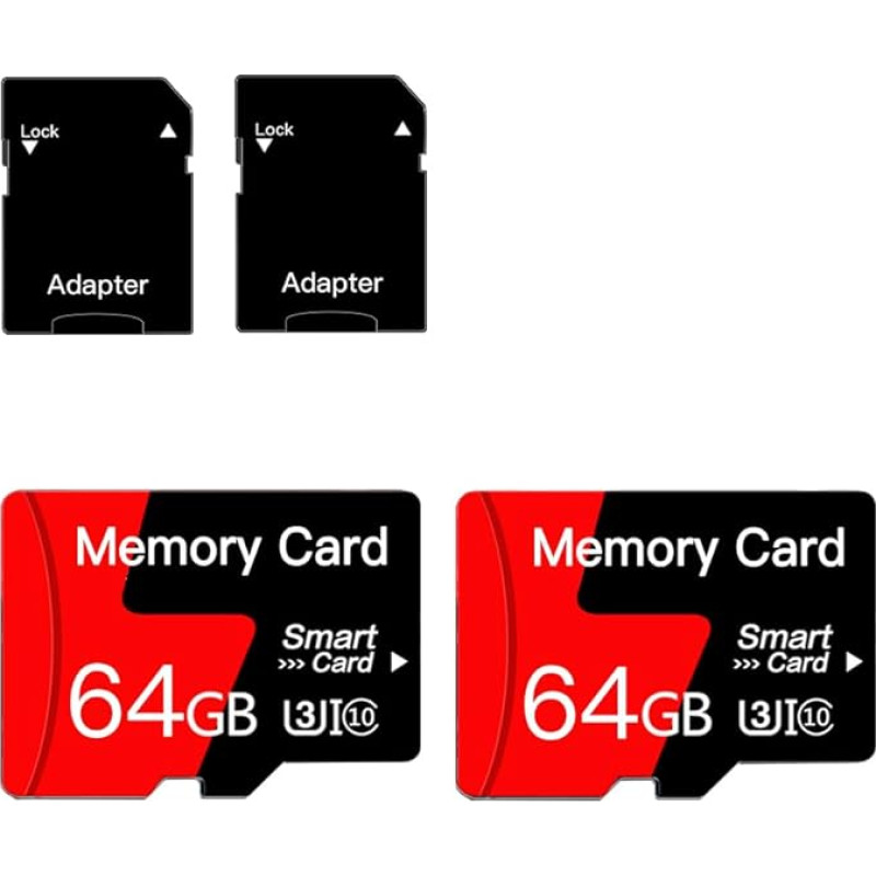[2 pakuotės] 64 GB MicroSD atminties kortelė Micro SD kortelė su adapteriu 10 klasės, UHS-I, U3, A1, skirta išmaniesiems telefonams, dronams, fotoaparatams [64 GB x 2]