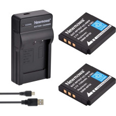 Newmowa® NP-50 atsarginis akumuliatorius (2 vnt.) ir nešiojamojo USB įkroviklio rinkinys, skirtas Fujifilm NP-50 FinePix F100fd F200EXR F300EXR F50fd F550EXR F600EXR F60fd F70EXR F770EXR F800EXR