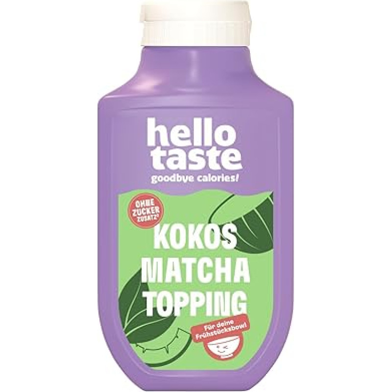 hellotaste Kokosų Matcha padažas 250 ml - sumažintas kalorijų kiekis, be pridėtinio cukraus ir pilnas skonis | Blynams, košei, jogurtui ir dar daugiau | Veganiškas, be aspartamo, be glitimo, be sojos | 1 x 250 ml