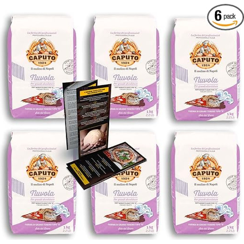 DELICRET Caputo Nuvola 6 x 1 kg + originalus picos receptas ir patarimai, kildinimo laikas iki 2-48 valandų, picos miltai 0 tipo