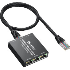 eSynic 1x4 Gigabit Ethernet Splitter 1000Mbps RJ45 Network Splitter USB Power Cable for Cat5/5e/6/7/8, Simultaneous Connection of 2 Devices, Network Extension