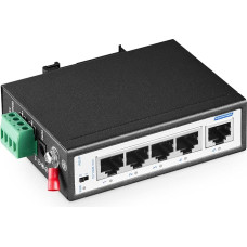 YuLinca 5 Port Industrial DIN-Rail Switch, 4 Ports and 1 Uplink, 10/100Mbps Fast Ethernet, DIN Rail & Wall Mounting Included, Unmanaged IP30 Industrial Switch