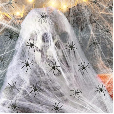 Helovino dekoracijos lauke, 300 g voratinklių tinklai Helovino dekoracijos su 100 dirbtinių vorų, 1500 kvadratinių pėdų, itin tamprios, skirtos patalpoms ir lauke, karnavalui, vakarėliui, namams, sodui, vaiduoklių namams, langams, židiniui