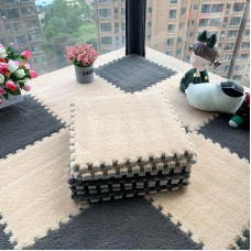 Plüsch Schaum Fußmatten 12 Stück ineinandergreifende Schaumstoff-Puzzle-Fußmatten, Plüschschaum-Fußmatten, Flauschige Kletterteppiche, Heimdekoration Schaumteppich(Gray+Apricot)
