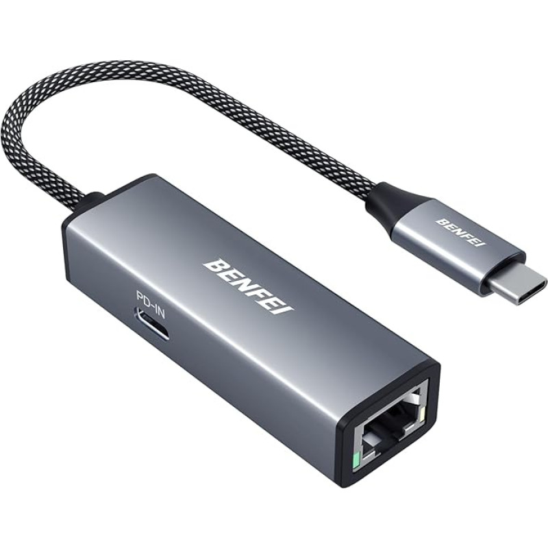 BENFEI USB C į Ethernet Gigabit adapteris 100W PD, USB C (Thunderbolt 3/4) į RJ45 tinklo LAN 1Gb/s su maitinimo šaltiniu, suderinamas su iPhone 15 Pro/Max MacBook Pro/Air 2023 iPad Pro iMac