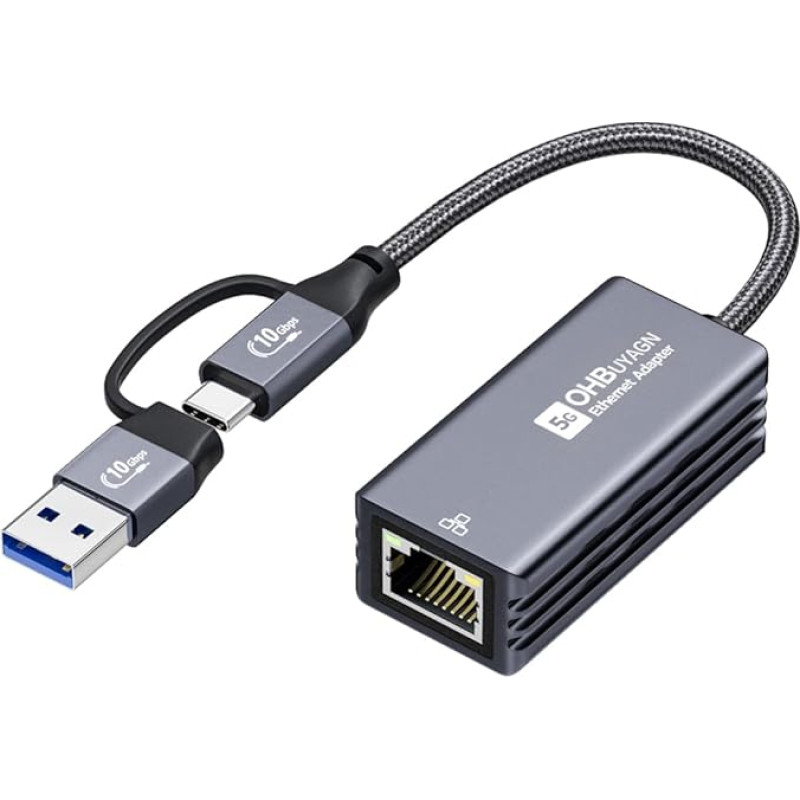 USB 5G LAN adapteris Ethernet adapteris USB 3.2 Gen 2 to RJ45 5000 Mbps Gigabit Network Adapter on Aluminium Suderinamas su nešiojamaisiais kompiuteriais, Linux, PVE, kompiuteriais su Windows 11/10/8 ir kt.