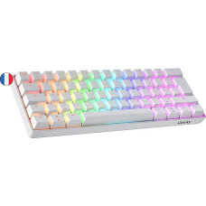 Geeky GK61 60% | Mechaninė žaidimų klaviatūra | 62 klavišai su įvairiaspalviu RGB LED apšvietimu, skirta PC/Mac žaidėjams| ISO FR AZERTY prancūzų kalba (balta, mechaninė, sidabrinė)