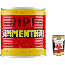 SIMMENTHAL Trippa al Sugo, Kaldown 420 g Tripe mėsa skardinėje Tripe Italija + itališka gurmaniška Polpa 400 g, 6 vnt.
