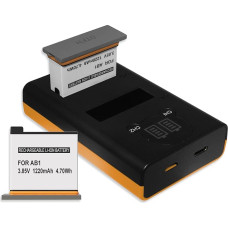 2x akumuliatorius + dvigubas įkroviklis (USB su skystųjų kristalų ekranu), suderinamas su 