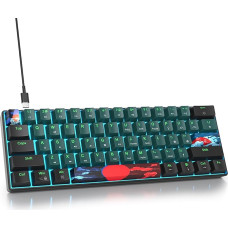 60 % procentų klaviatūra, laidinė mini mechaninė žaidimų klaviatūra, ledinės mėlynos spalvos, LED apšvietimas, 61 