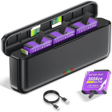 CITYORK 3 lizdų įkroviklis ir 3 dalių 2400 mAh baterija, suderinama su Insta360 Ace/Ace Pro/Ace Pro 2, atsarginė baterija, skirta Insta360 Ace/Ace Pro baterijos įkroviklio priedų rinkiniui su LED indikatoriumi ir