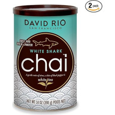 David Rio White Shark Chai Set of 2 I 2 x 398 g Tins I Chai Latte with White & Green Tea, Fresh Citrus Note & Pepper Kick, Aromatic Tea with Caffeine
