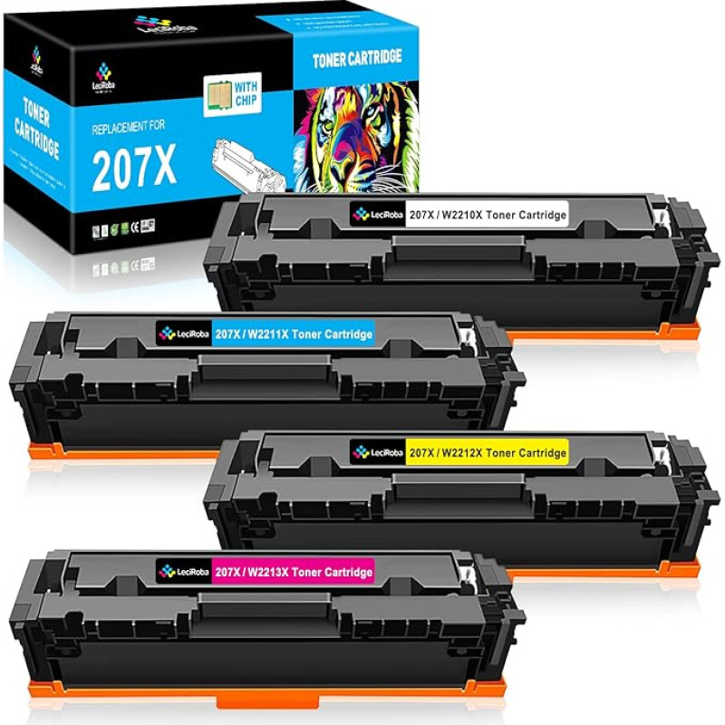 LeciRoba 207X, skirtas HP W2210X W2211X W2212X W2213X W2210A W2211A W2212A W2213A 207X 207A toneris, skirtas HP Color LaserJet Pro MFP-M283fdw MFP-M283fdn MFP-M282nw M255dmmw M255nw spausdintuvui (su lustu, 4 vnt.)
