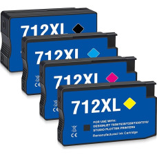 Atnaujinta 712 712XL 3ED70A 3ED71A 3ED67A 3ED68A 3ED69A kasetė, skirta HPQ DesignJet T210 DesignJet T230 DesignJet T250 DesignJet T630 DesignJet T650 (4 pakuotės)